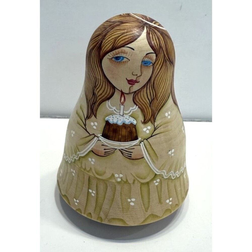 Christmas Roly Polly Russia Wobbling Angel Doll Chimes Hand-painted Signed 90's